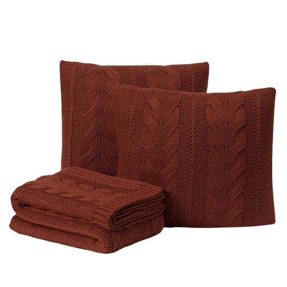 Imagem de Kit Manta Sofá Cama Casal + 2 Capas 50X50 Viena Terracota