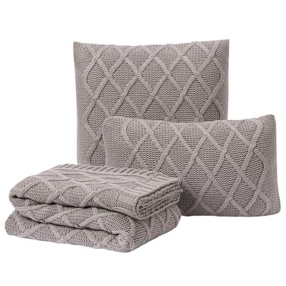 Imagem de Kit Manta Sofá Cama King + 2 Capas 60X40 Paris Cinza