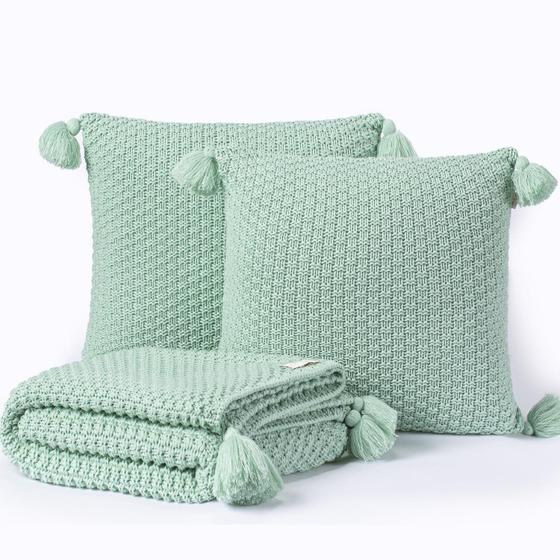 Imagem de Kit Manta Sofa Cama Solteiro 150X90 + 2 Capas 60X40 Menta