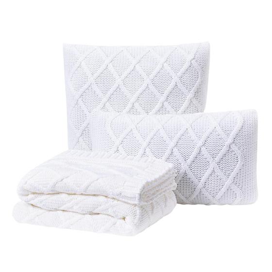 Imagem de Kit Manta Sofá Cama Solteiro + 2 Capas 40X40 Paris Branco