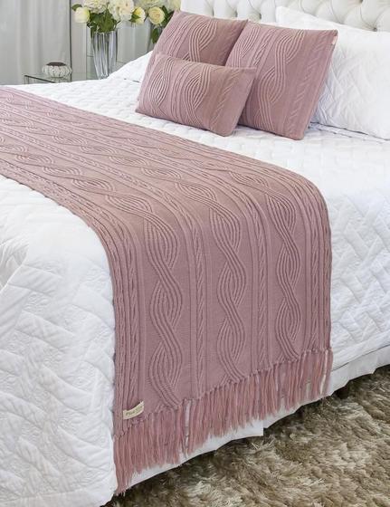 Imagem de Kit Manta Sofá Queen Com Franja + 2 Capas 60X40 Pequim Rose
