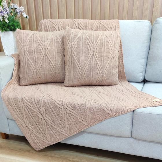 Imagem de Kit Manta Trico Sofa Decorativa 150x90cm +2 Capa Almofada c2