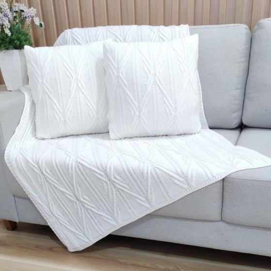 Imagem de Kit Manta Trico Sofa Decorativa 150x90cm +2 Capa Almofada c2