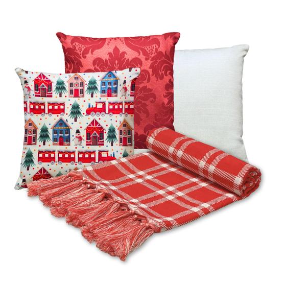 Kit Manta Xale Sofá Natal com 3 capas de Almofadas 45x45 - MUMUDECOR Imagem de Kit Manta Xale Sofá Natal com 3 capas de Almofadas 45x45