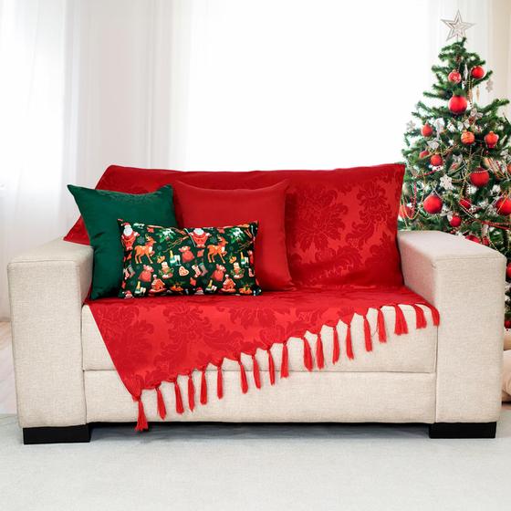 Imagem de Kit Manta Xale Sofá Natal com 3 capas de Almofadas Quadrada e Quebra Rim