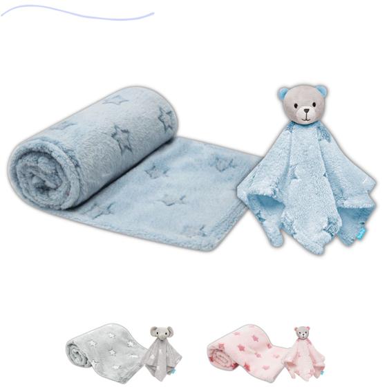 Imagem de Kit mantinha cobertor infantil soninho do bebe poliéster pelucia macia com naninha aconchegante buba