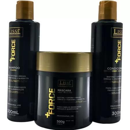 Imagem de Kit Manutenção Profissional Black Horse Lisse mais Force / Shampoo + Condicionador e Máscara 