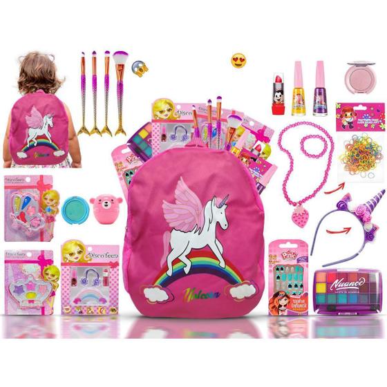 Kit Maquiagem Infantil Com Mochila Unicórnio E Colar Bz135 Menor preço em Kit Maquiagem Infantil Com Mochila Unicórnio E Colar Bz135