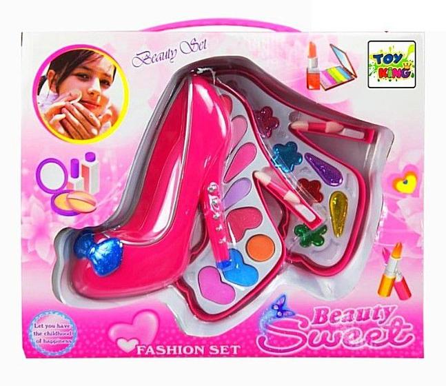 Imagem de Kit Maquiagem Infantil Estojo Sapato Rosa Vários Acessórios.