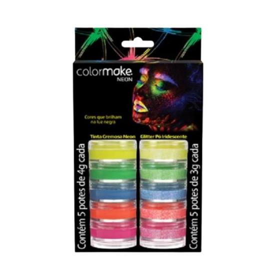 Imagem de Kit Maquiagem Neon Tinta Cremosa Glitter Pó 5 Cores - 01 un