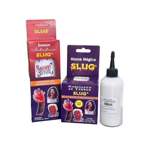 Imagem de Kit maquiagem terror Massa slug + sangue artificial + latex