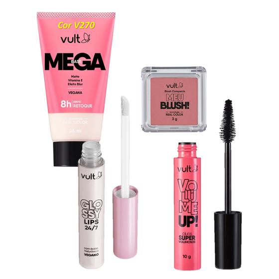 Imagem de Kit Maquiagem Vult com Base Máscara para Cílios Blush E Gloss