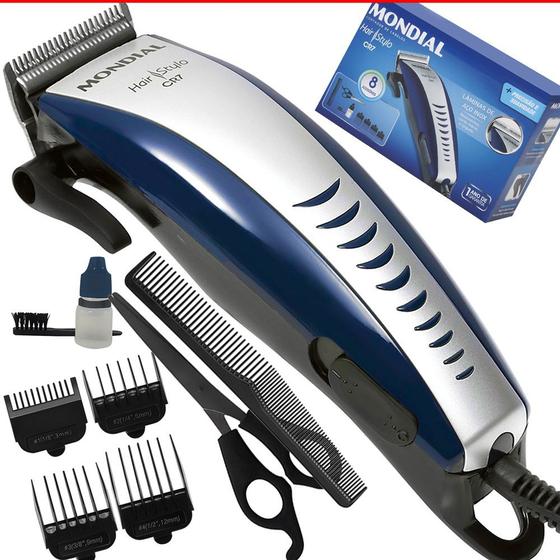 Imagem de Kit Máquina Cortar Cabelo Barba Mondial 9 peças CR-07 220v Azul