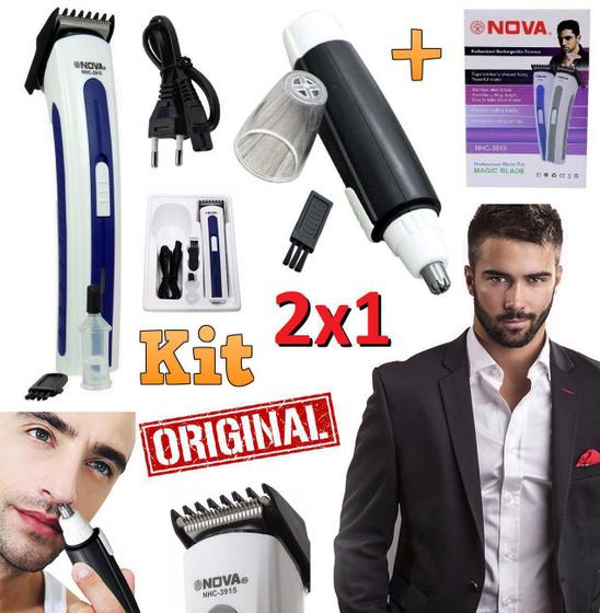 Imagem de Kit Máquina de Cortar Cabelo Barba Pezinho Axila Bigode Corpo Profissional Recarregável Bivolt + Aparador Pelos Nariz