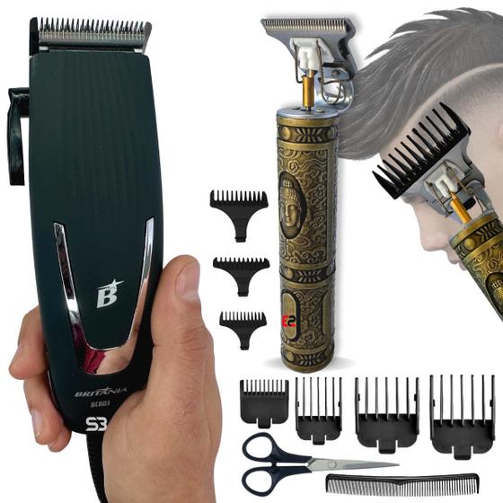 Imagem de Kit máquina de cortar cabelo e barba 18w e aparador de pelos