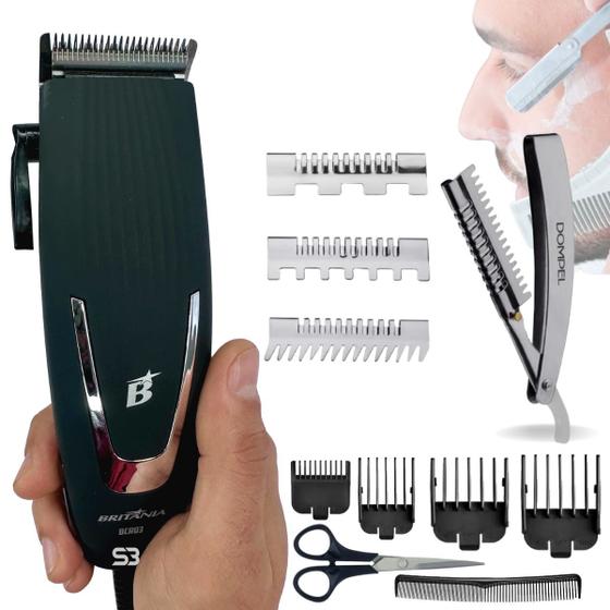 Imagem de Kit máquina de cortar cabelo profissional 18w e navalha inox