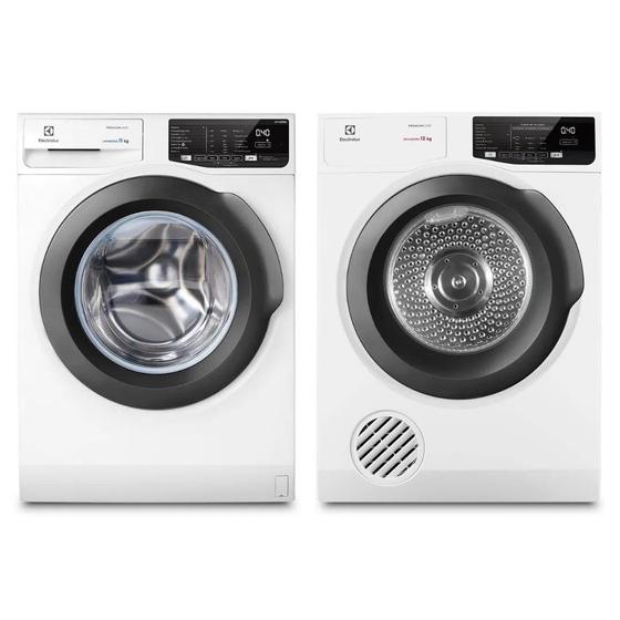 Imagem de Kit Máquina de Lavar Roupas 11Kg Inverter Água Quente + Secadora Piso 12Kg Função AutoSense Electrolux Branco 220V