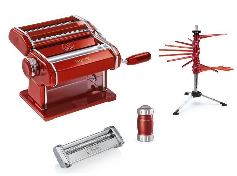 Imagem de Kit Máquina De Macarrão Marcato Atlas 150 RED 3 Massas + Varal e Acessório Linguine