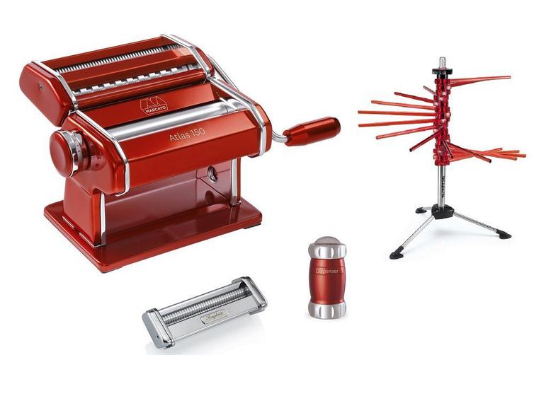 Imagem de Kit Máquina De Macarrão Marcato Atlas 150 RED 3 Massas + Varal e Acessório Spaghetti