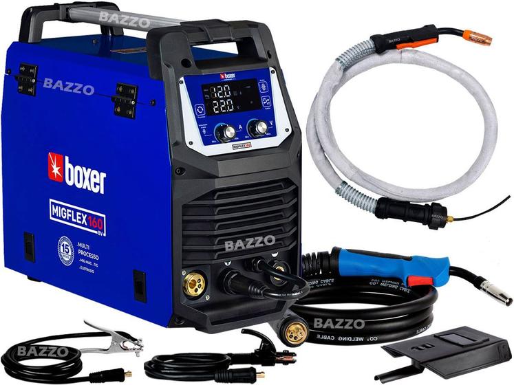 Imagem de Kit Maquina Solda Inversora Mig Flex 160 Bivolt 110/220V Boxer Multiprocesso Tocha Para Soldar Aluminio