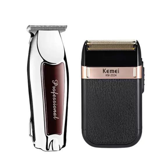 Imagem de Kit máquinas de Acabamento Profissional Barbear Shaver 2024 e Kemei 9163 Recarregáveis