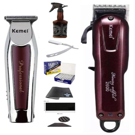 Imagem de Kit Maquinas Profissionais  Kemei 2600 Cortador Cabelo Barba Kemei 2712 Acabamento Barba Pezinho 