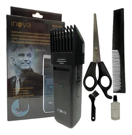 Imagem de Kit Maquininha De Cortar Cabelo E Barba + Tesoura + Pente