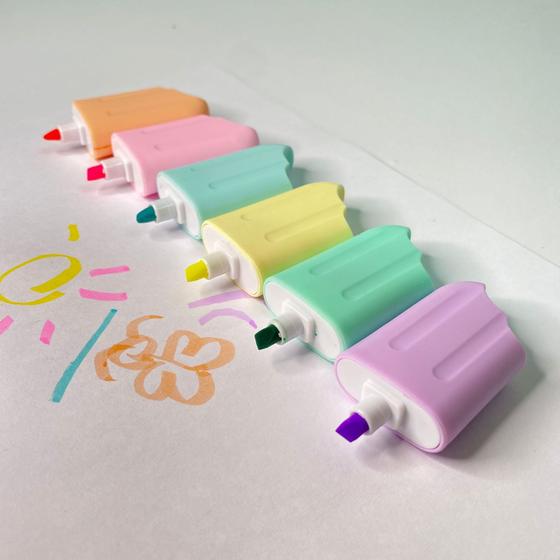 Imagem de Kit marca texto divertido picolé tons pastéis material para escola/escritório