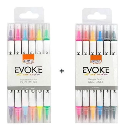 Imagem de Kit Marcador Brw Dual Brush  6 Cores Básicas  + 6 Cores Neon