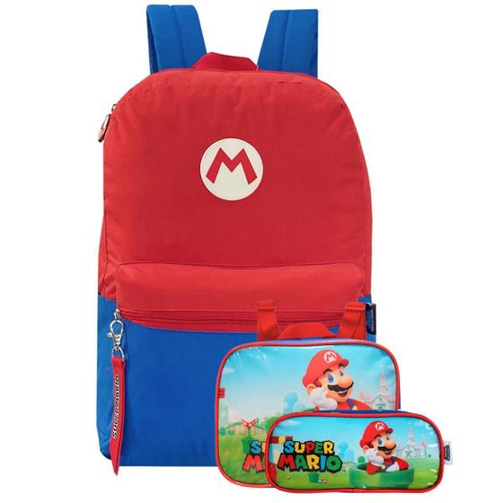 Imagem de Kit Mario Mochila De Alças Com Estojo Escolar E Lancheira