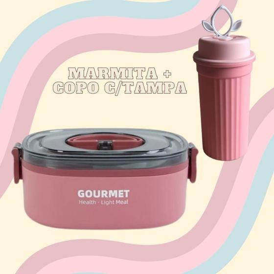Kit Marmita Marmitex Lancheira C/garfo+copo Garrafa Menor preço em Kit Marmita Marmitex Lancheira C/garfo+copo Garrafa