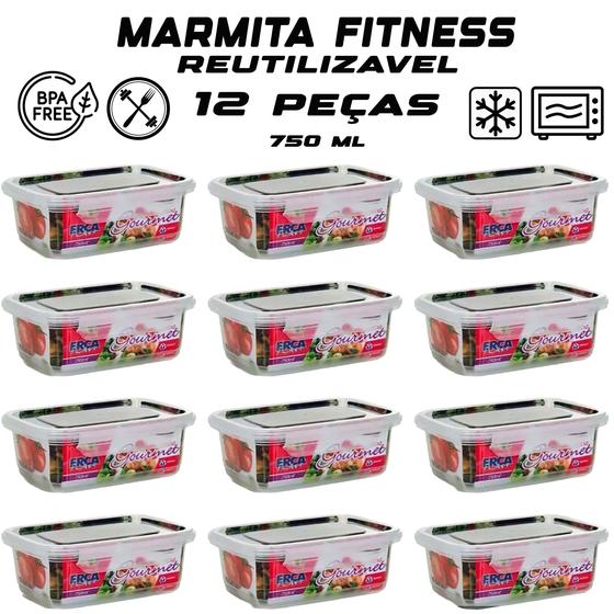 Imagem de Kit Marmitas Fitness com Trava 750ml Potes Plásticos 12 Peças