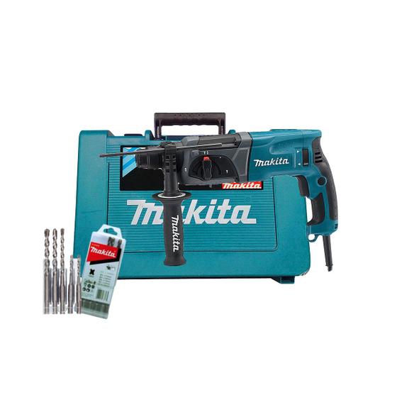 Imagem de Kit Martelete Combinado 24mm 800W HR2470 Makita e 5 Brocas para Concreto