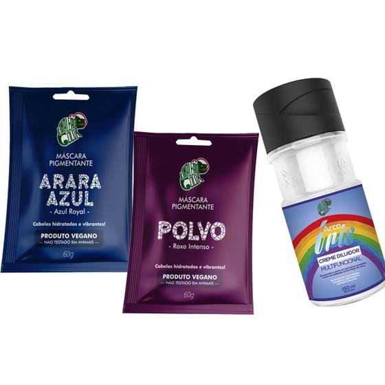 Kit Máscara Arara Azul + Polvo 60ml + Diluidor Kamaleão Color Tinta