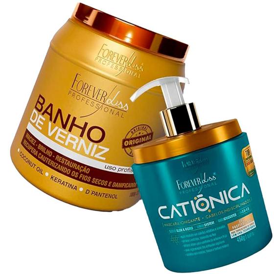 Imagem de Kit Máscara Banho De Verniz 1Kg e Catiônica Forever Liss