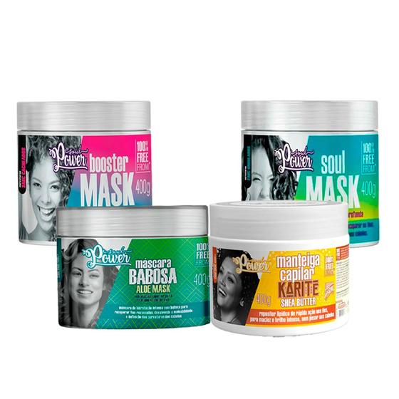 Imagem de Kit Máscara Booster Mask 400g, Máscara Babosa Aloe 400g, Máscara Hidratação Profunda 400g e Máscara Shea Butter 400g