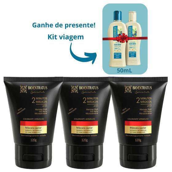 Imagem de Kit Máscara Colorante Vermelho Bio Extratus 120g + Kit viagem