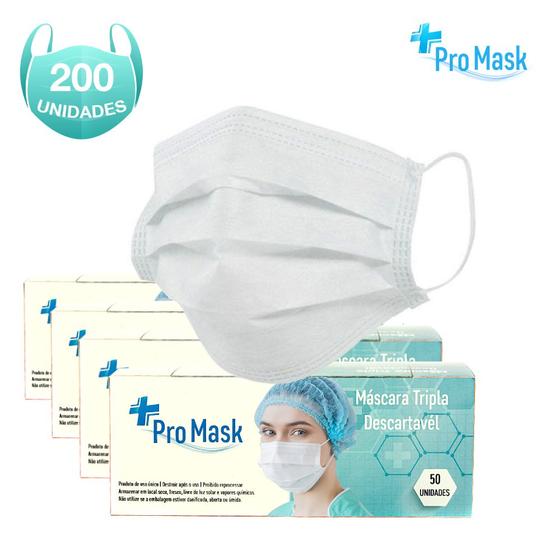 Kit Mascara Descartavel Branca Pro Mask 200 Unidades Máscara