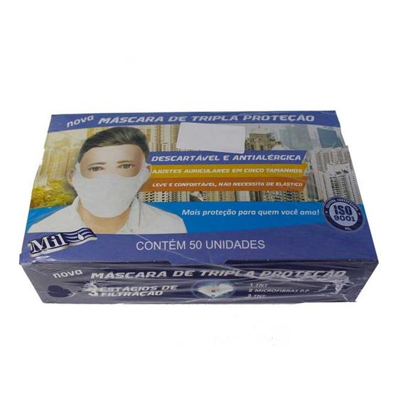 Kit Máscara Descartável Tripla Branca em TNT caixa com 50un Proposto