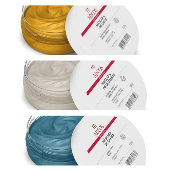 Kit Mascaras Adcos Ouro Diamante Safira 150g Nova Embalagem Máscara