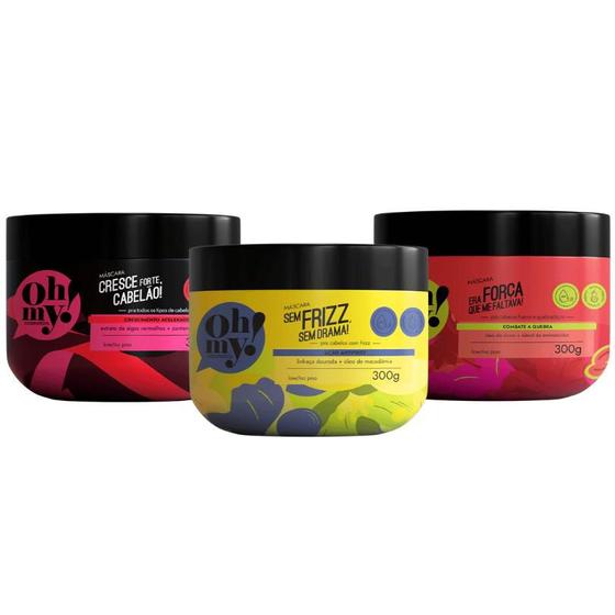 Imagem de Kit Máscaras Cresce mais + Sem frizz + Era força que me faltava OhMy! - 300g / Cabelos Fracos