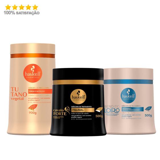 Kit Mascaras Haskell Cavalo Forte E Bendito 500g Tutano 900g Imagem de Kit Mascaras Haskell Cavalo Forte E Bendito 500g Tutano 900g