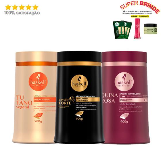 Kit Mascaras Haskell Cavalo Forte, Tutano E Quina Rosa 900g Kit de Tratamento para Cabelos
