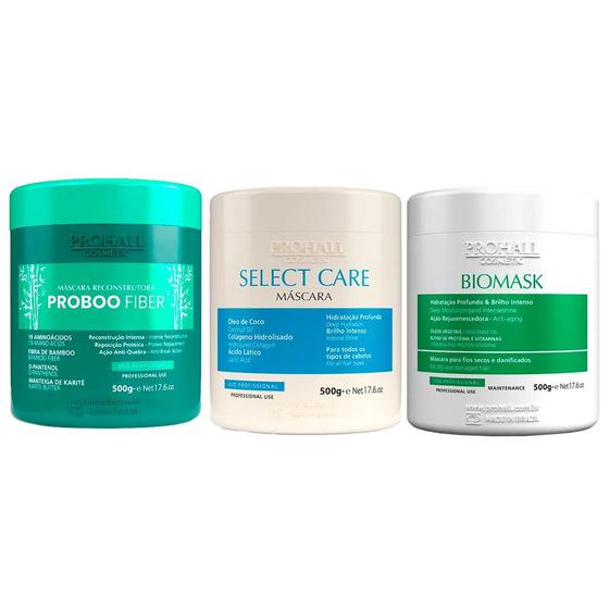 Imagem de Kit Máscaras Prohall Select Care Biomask Proboo Fiber 500g