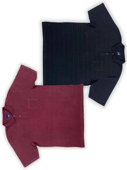 Imagem de KIT Masculino 2 Peças  - Camisa Polo Listrada Preto e Camisa Polo Listrada Vinho