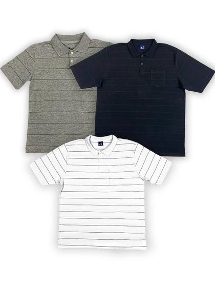 Imagem de KIT Masculino 3 Peças  - Camisa Polo Listrada Preto, Cinza e Branca