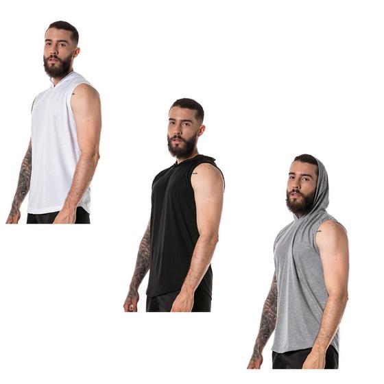 Imagem de Kit Masculino 3 Regatas com Capuz Oversized Treino Academia