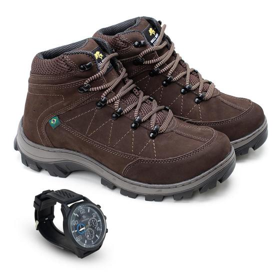 Imagem de Kit Masculino Bota Couro Adventure + Relógio Analógico