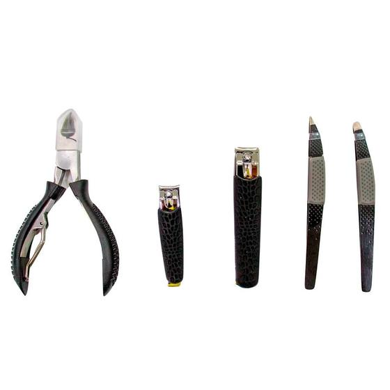 Imagem de Kit masculino de cuidados pessoais com 5 itens: alicate, cortadores de unhas e pinças