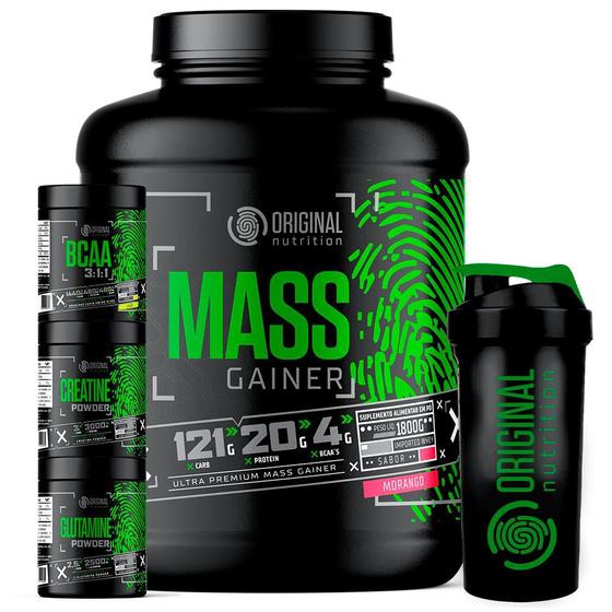 Kit Mass Hipercalórico MASS GAINER + BCAA + Creatina 100g + Glutamina